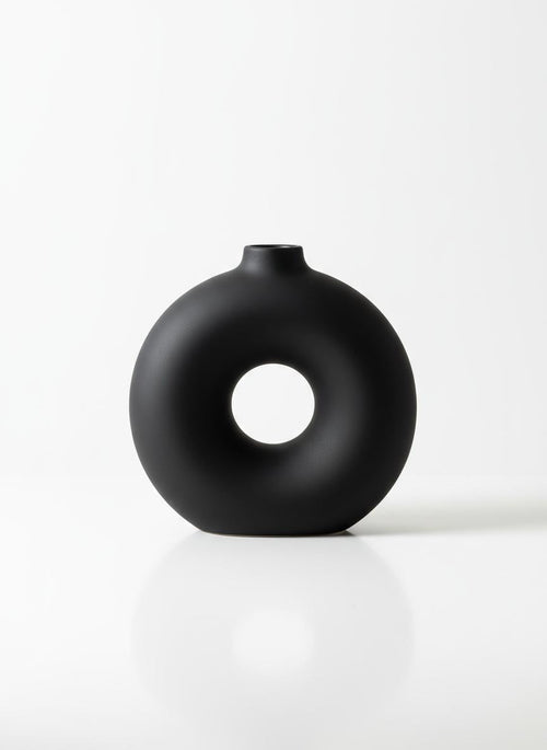 Black Matte Donut Vase - Black
