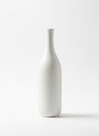 White Tall Ribbed Vase - White