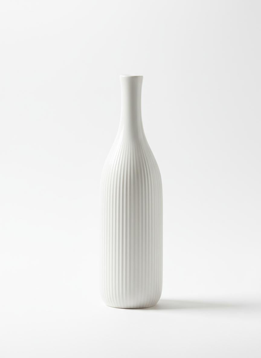 White Tall Ribbed Vase