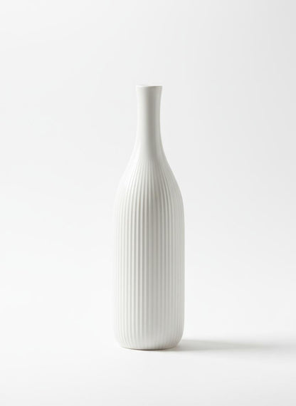 White Tall Ribbed Vase