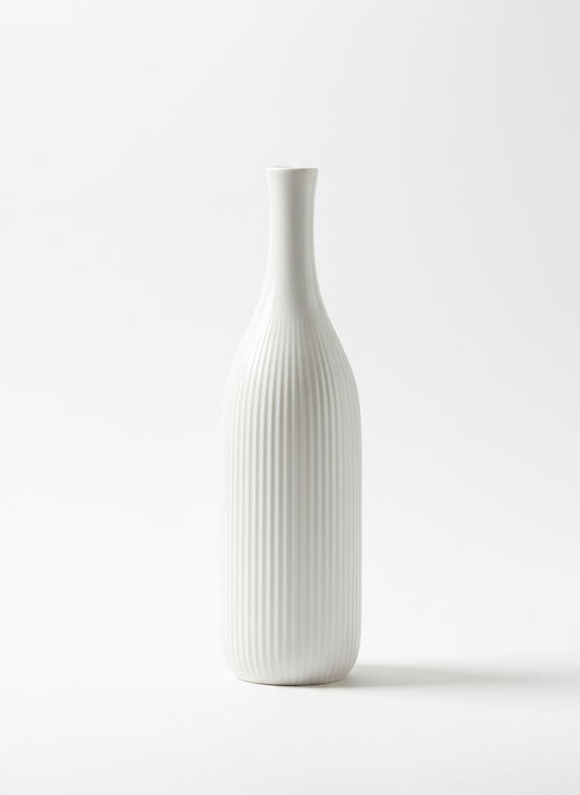 White Tall Ribbed Vase